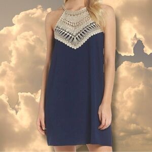 Lilly Pulitzer ‘Pearl Soft Shift Dress’ in “True Navy” with Gold Embroidery Sz 4